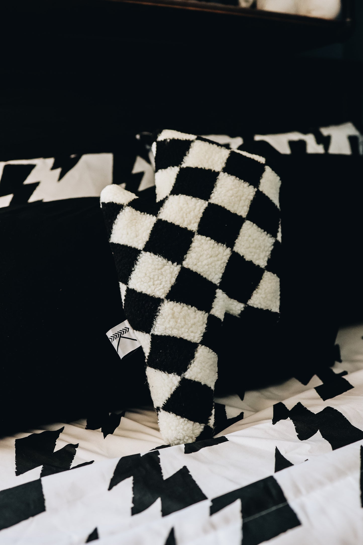 Black Check Bolt Plush Pillow