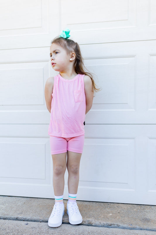 Ribbed Bamboo Tank Set - Pink