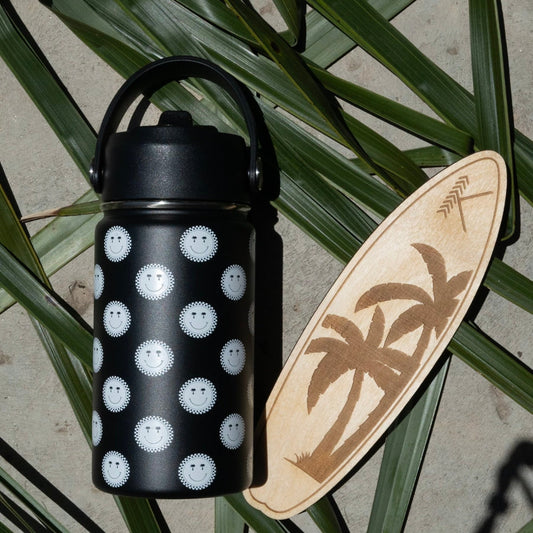 Black Summer Smiley Check 12 Oz Water Bottle