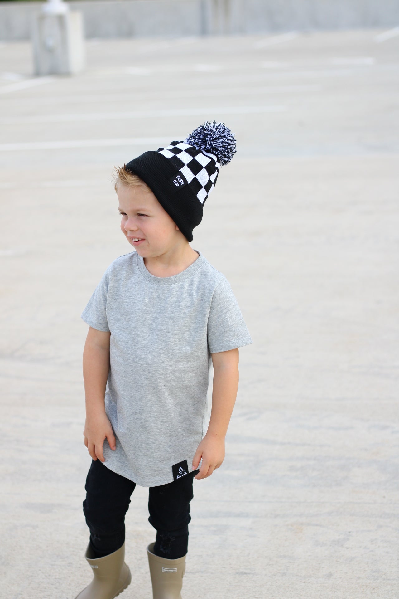 Black Check Beanie